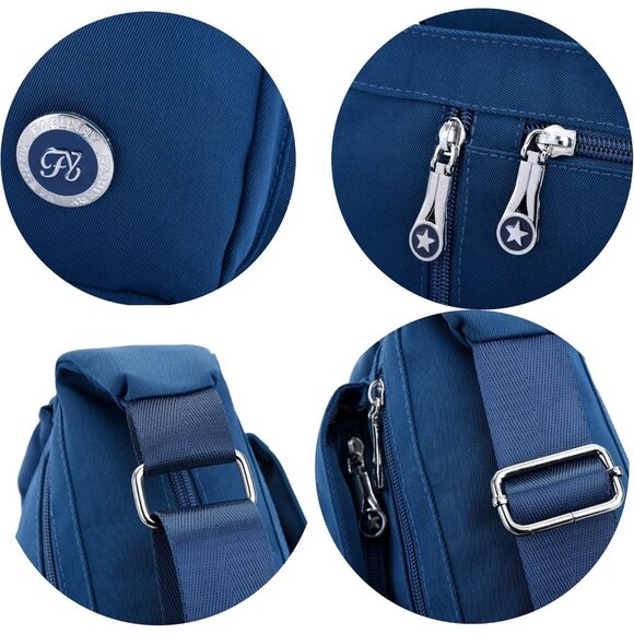 Women’s Nylon Crossbody Bag Casual Travel Daypack with Multiple Zippers - Picture 5 of 6